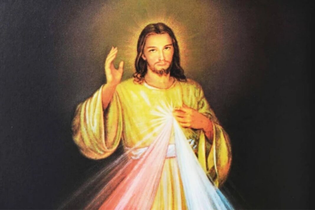 Imagen representativa de la Divina Misericordia con los rayos de sangre y agua.