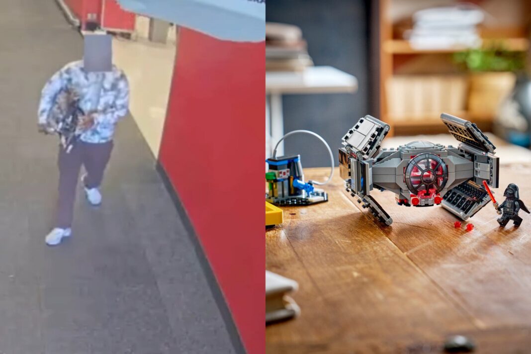 Imagen de cámaras de seguridad mostrando a un hombre comprando sets de Lego en Target