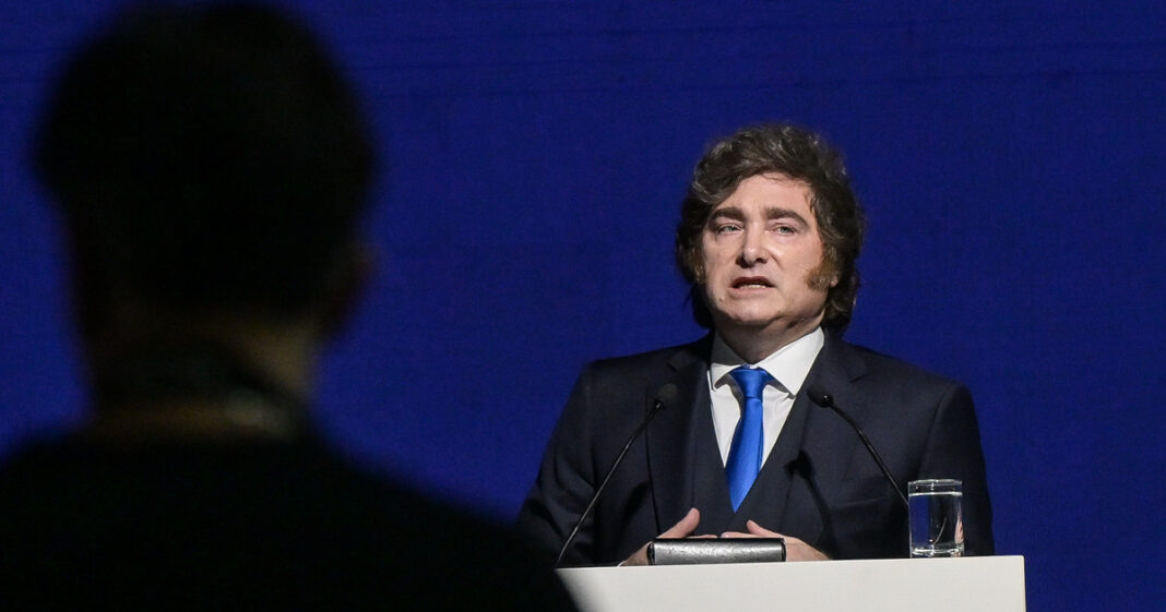 Representación digital de Javier Milei atado al mástil de un barco, creada con Inteligencia Artificial.