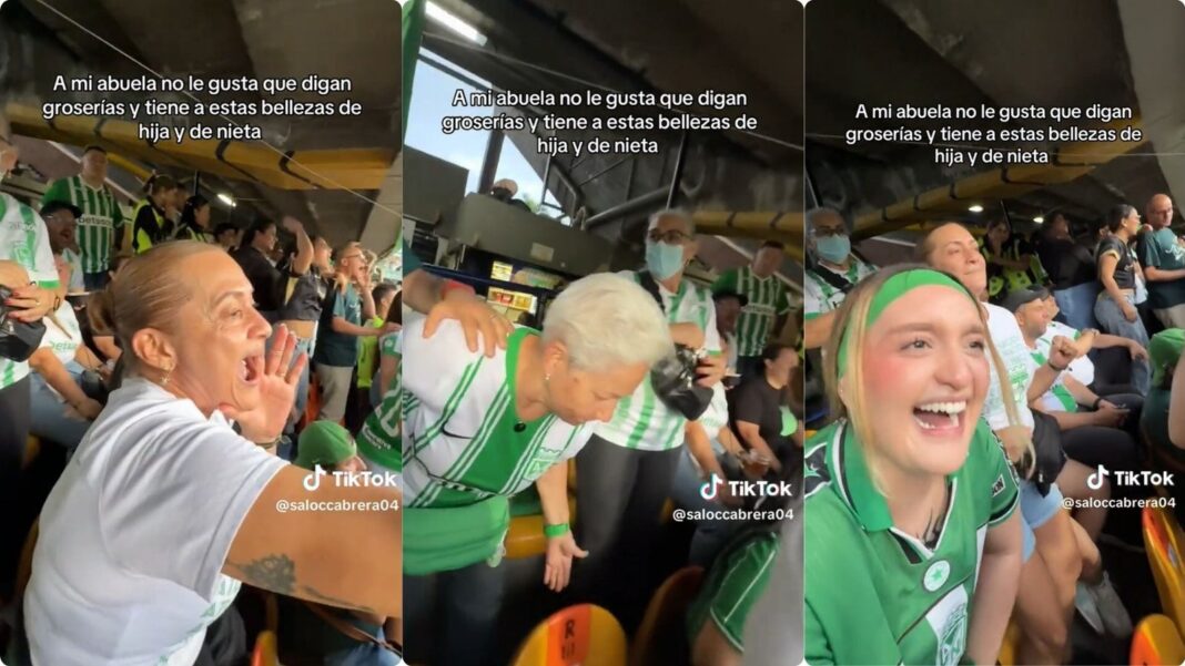 Abuela reprende a su hija y nieta en tribuna de estadio de fútbol