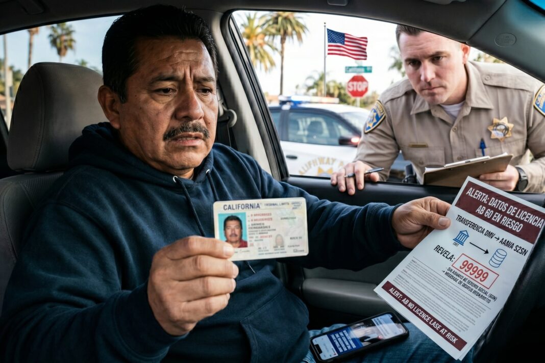 Edificio del DMV de California con señal de tránsito y código 99999
