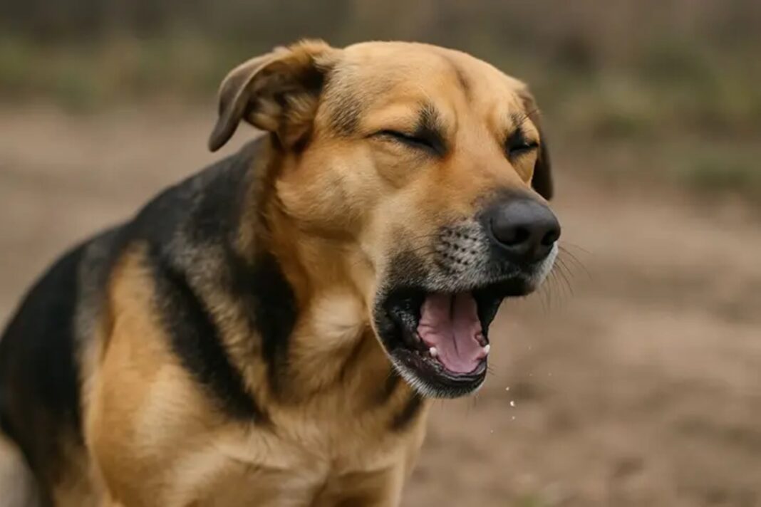 Perro tosiendo en el suelo de una casa