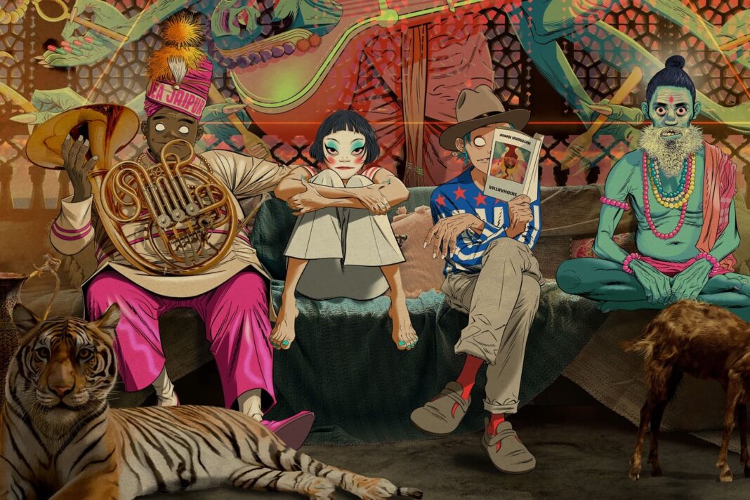 Gorillaz banda animada en portada de álbum The Mountain