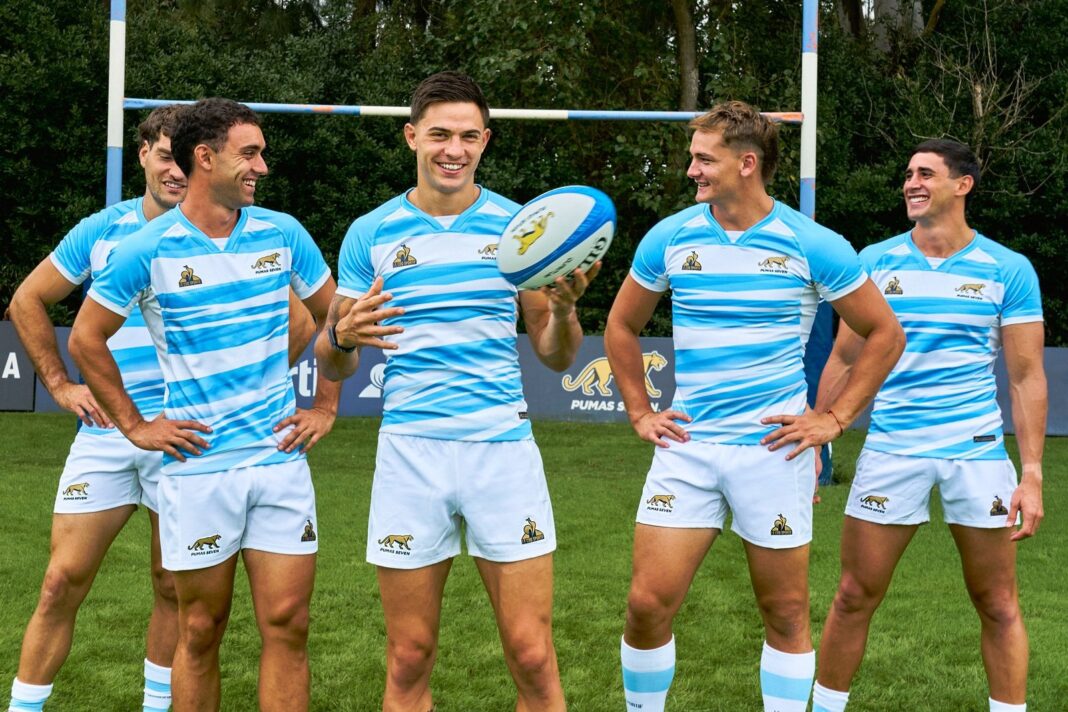 Jugadores de Los Pumas 7s durante un partido de rugby seven