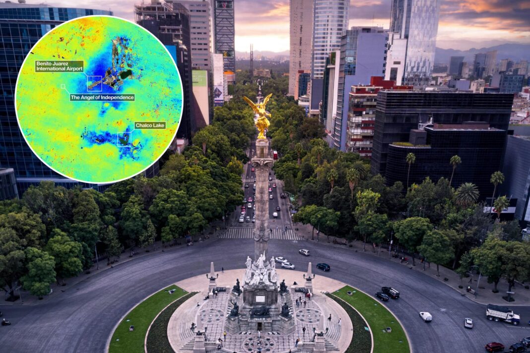 Imagen satelital que muestra el hundimiento del terreno en Ciudad de México según datos de la NASA
