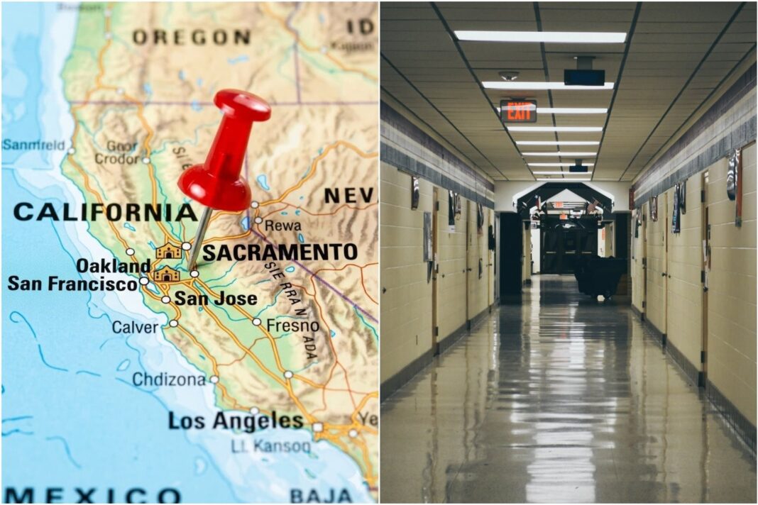 Baño escolar con señalización para todos los géneros en California
