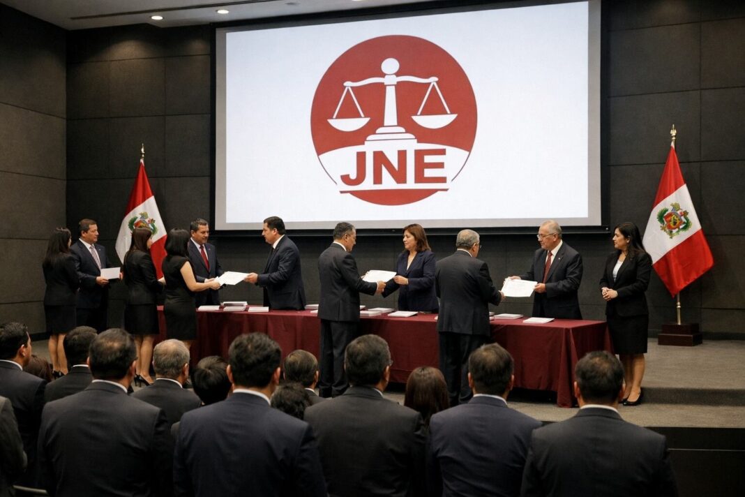 Ceremonia de entrega de credenciales a diputados en el auditorio del Colegio Médico del Perú en Miraflores