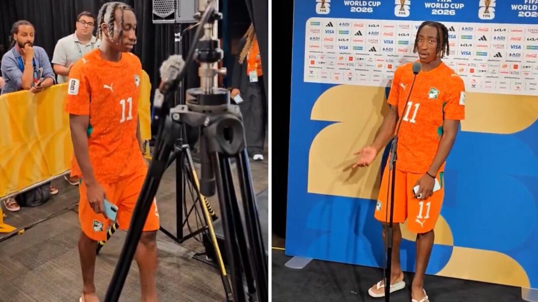 Yan Diomandé, futbolista de Costa de Marfil, en zona mixta tras partido
