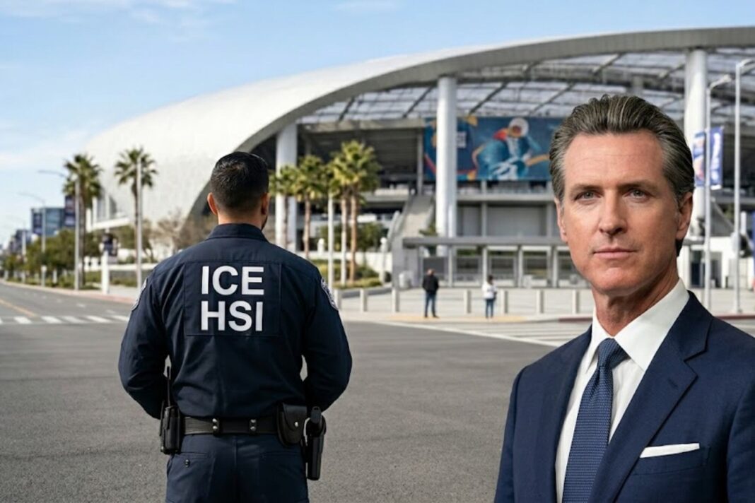 Gavin Newsom en conferencia de prensa sobre plan de seguridad para migrantes en Mundial 2026