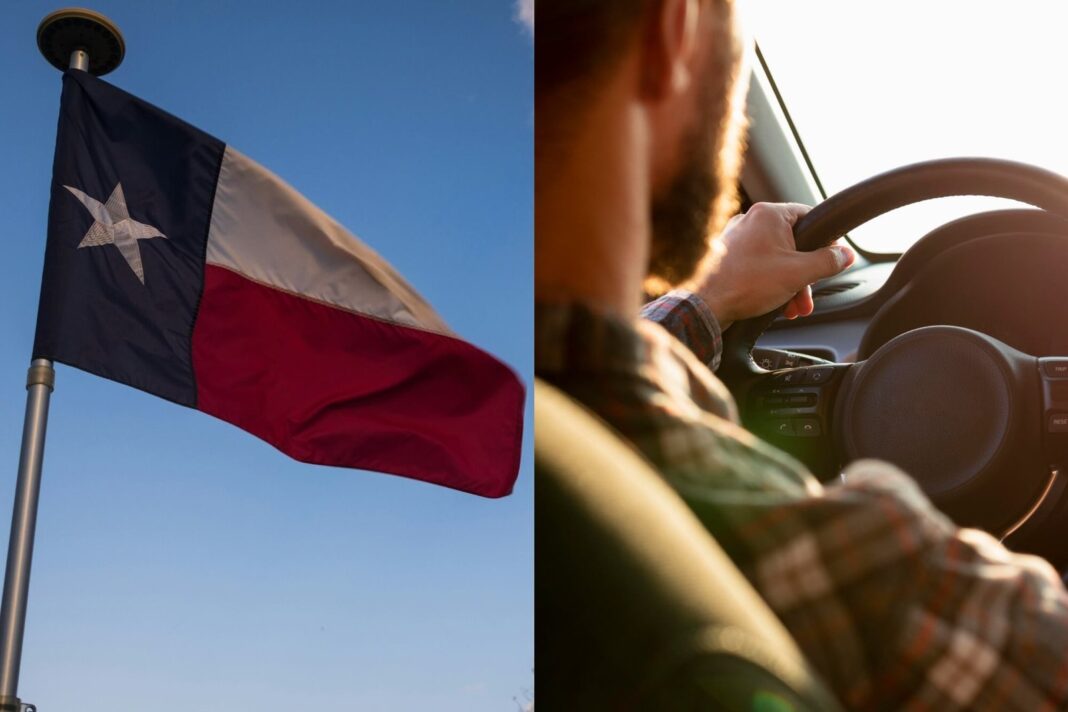 Autopista en Texas con señal de tránsito en inglés