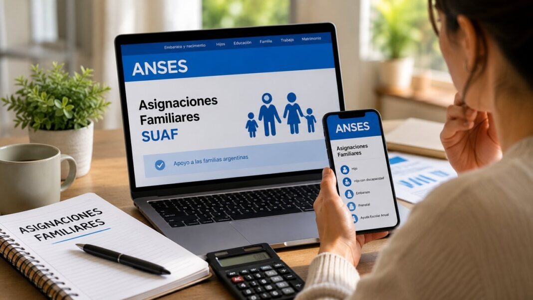 Persona usando un teléfono móvil para consultar el calendario de pagos de ANSES