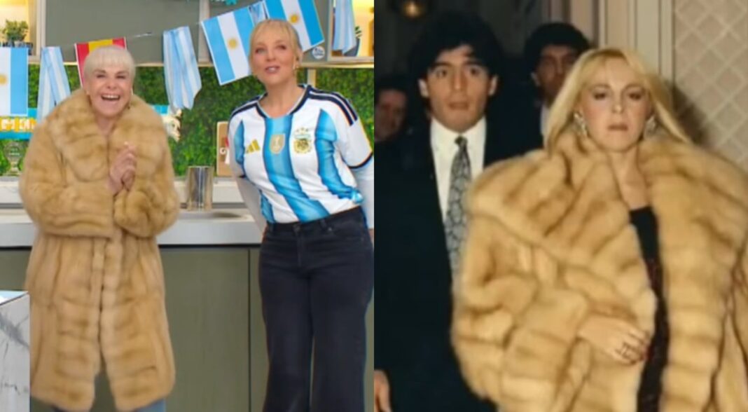 Claudia Villafañe con el tapado de piel que le regaló Diego Maradona