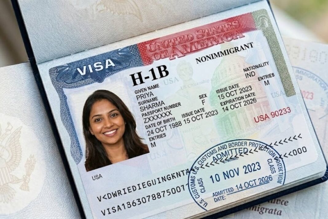 Documentos de visa estadounidense y pasaporte sobre una mesa