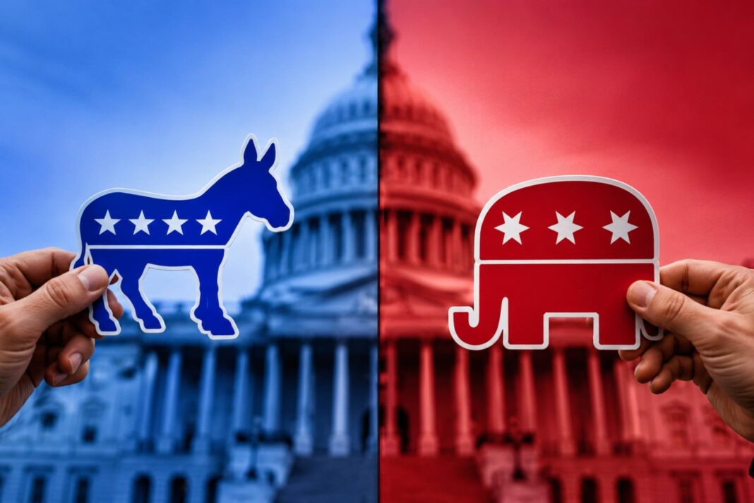 Gráfico de encuesta electoral con banderas de Estados Unidos