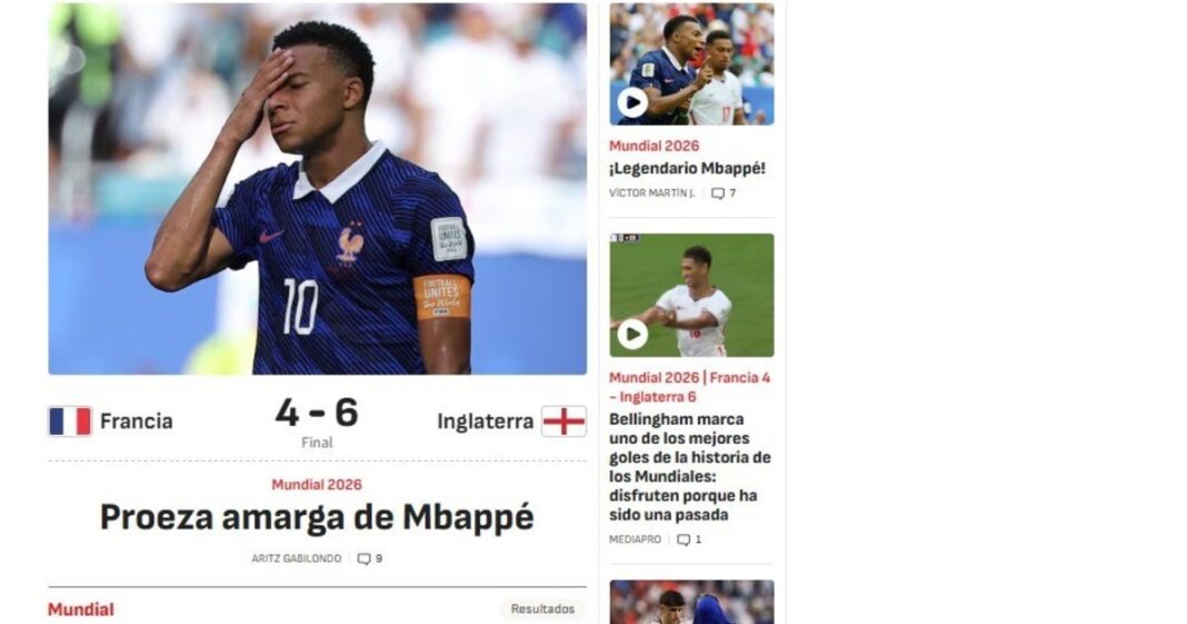 Kylian Mbappé celebrando un gol durante el partido por el tercer puesto del Mundial 2026 entre Francia e Inglaterra