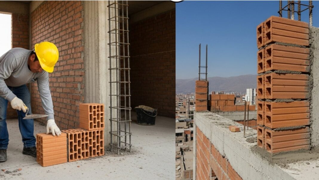Ladrillos pandereta y King Kong en una obra de construcción
