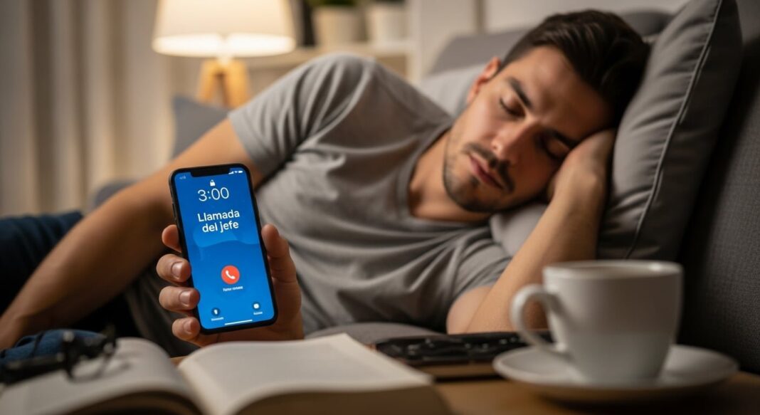 Trabajador usando teléfono móvil fuera del horario laboral