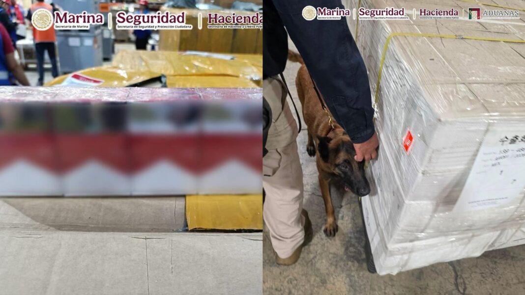 Cigarros ilícitos asegurados en el Aeropuerto Internacional de la Ciudad de México