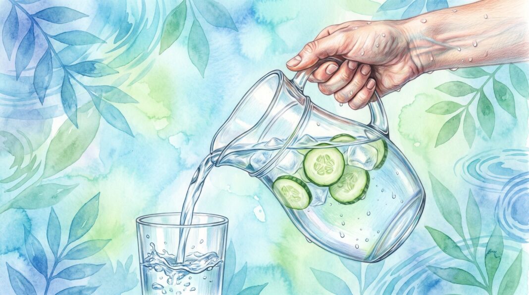 Vaso de agua sobre una mesa junto a un corazón de papel