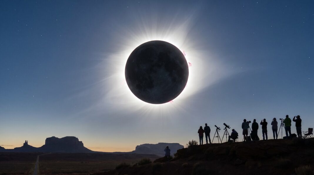 Eclipse solar total visto desde el espacio