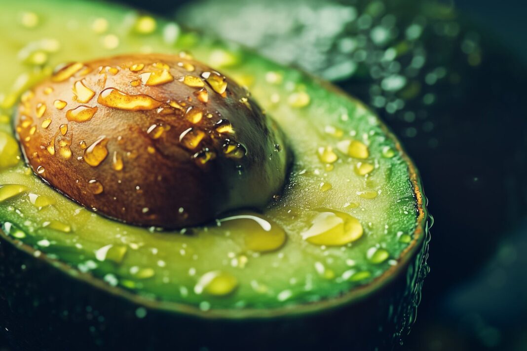 Palta cortada por la mitad sobre una superficie