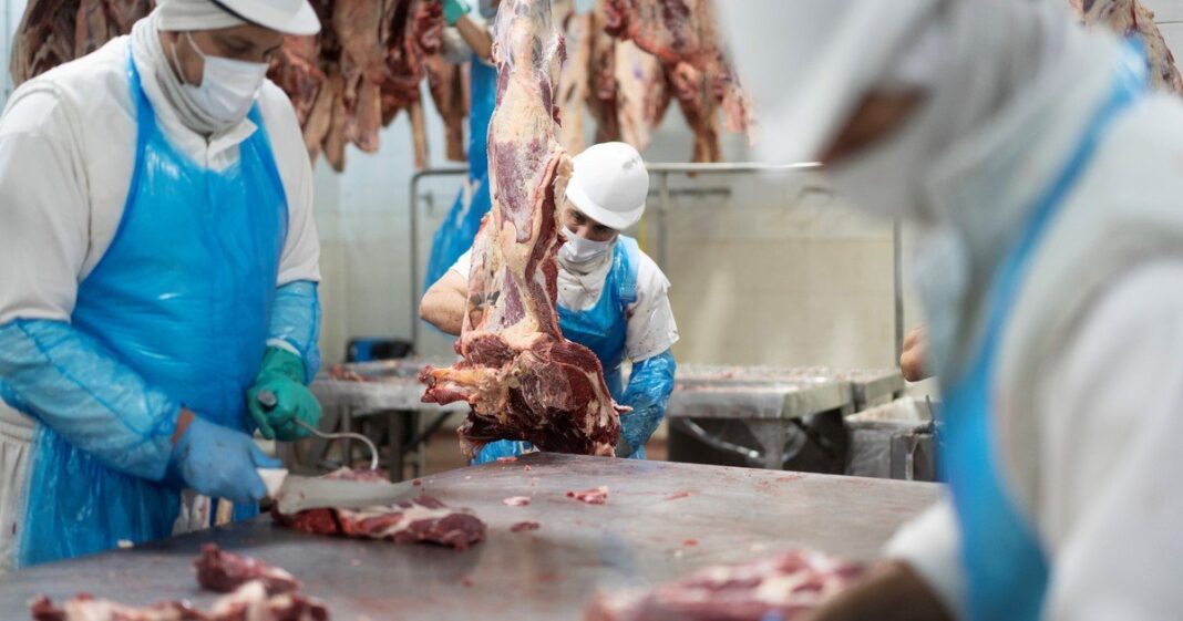 Corte de carne vacuna en una carnicería