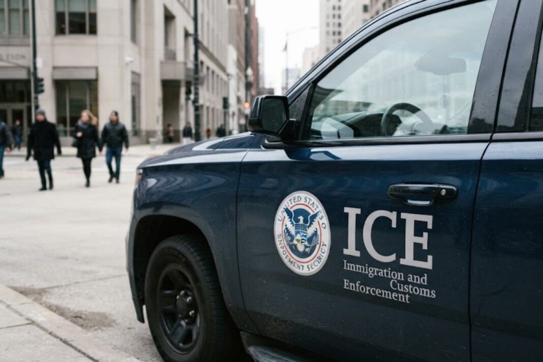 Gráfico que muestra la caída en la actividad comercial en el condado de Cook tras las redadas del ICE en Chicago