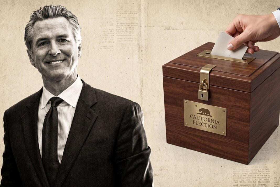 Gobernador de California, Gavin Newsom, firmando leyes electorales