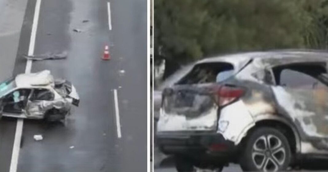 Autopista Panamericana con vehículos destruidos tras choque e incendio