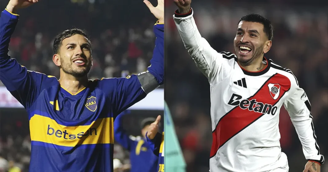 Jugadores de Boca y River en un Superclásico