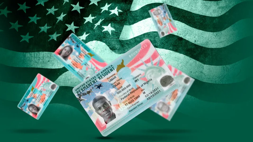 Formulario de solicitud de Green Card EB-5 con documentos y calculadora