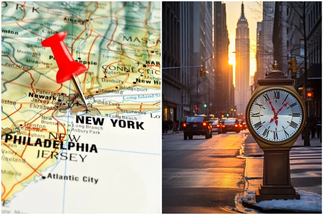 Reloj marcando la hora en Nueva York durante el cambio de horario