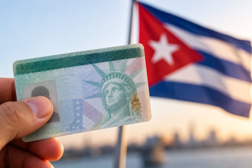 Sello oficial de Uscis y formulario I-485 sobre un escritorio